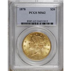 1878 $20 MS62 PCGS. A highly lustrous honey-gold examp 
