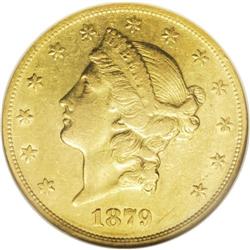 1879-O $20 AU50 NGC. The sole Motto New Orleans double 