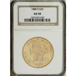 1880-S $20 AU58 NGC. A slight amount of friction on th 