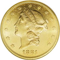 1881-S $20 MS62 PCGS. This flashy and crisply struck T 