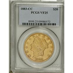 1883-CC $20 VF25 PCGS. Variety 2-A. The gold-orange su 
