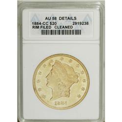 1884-CC $20 --Rim Filed, Cleaned--ANACS. AU58 Details. 