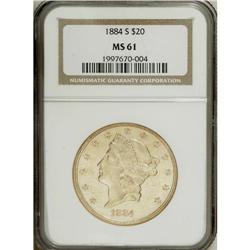 1884-S $20 MS61 NGC. A flashy, moderately abraded exam 