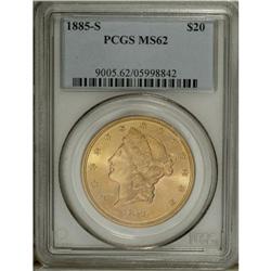 1885-S $20 MS62 PCGS. The shining yellow-orange surfac 