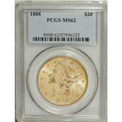 1888 $20 MS62 PCGS. Original honey-gold toning graces 