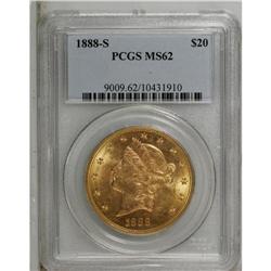 1888-S $20 MS62 PCGS. This solidly struck yellow-gold 