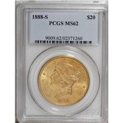 1888-S $20 MS62 PCGS. The obverse has vivid orange-gol 