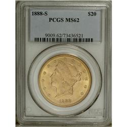 1888-S $20 MS62 PCGS. A nicely struck yellow-gold piec 