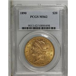 1890 $20 MS62 PCGS. A lustrous and well struck yellow- 