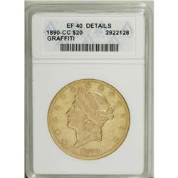 1890-CC $20 --Graffiti--ANACS. XF40 Details. A letter M 