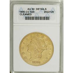 1890-CC $20 --Cleaned--ANACS. AU50 Details. The cheek h 