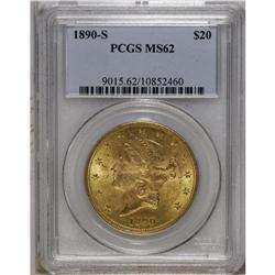 1890-S $20 MS62 PCGS. A softly lustrous honey-orange e 