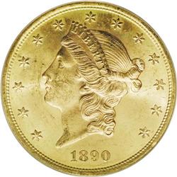 1890-S $20 MS63 PCGS. The design elements display exce 