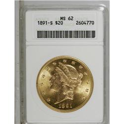 1891-S $20 MS62 ANACS. The straw-gold surfaces have vi 