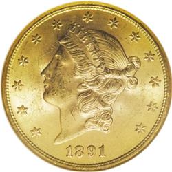 1891-S $20 MS64 NGC. The 1891-S is a common date in lo 