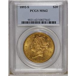 1892-S $20 MS62 PCGS. A semi proof-like obverse distin 