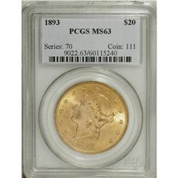 1893 $20 MS63 PCGS. This lustrous apricot and lime-gol 