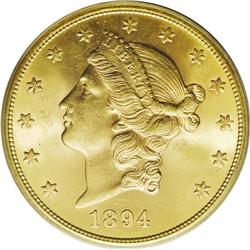 1894-S $20 MS64 PCGS. This impressive near-Gem gives t 