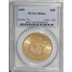 1895 $20 MS64 PCGS. Solidly struck with soft, frosty l 