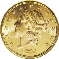 1895-S $20 MS64 NGC. The highly lustrous yellow-gold s 