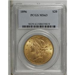 1896 $20 MS63 PCGS. A frosty apricot-gold piece that r 