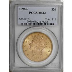 1896-S $20 MS63 PCGS. A crisply struck yellow-orange e 