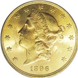1896-S $20 MS64 PCGS. Well struck with flashy, scintil 