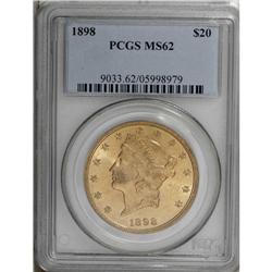 1898 $20 MS62 PCGS. A well-defined apricot-gold exampl 