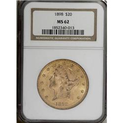 1898 $20 MS62 NGC. A crisply struck orange-gold piece 