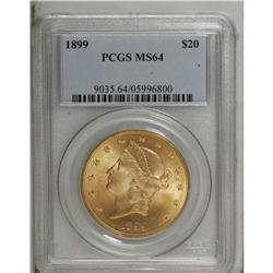 1899 $20 MS64 PCGS. A rather satiny apricot-gold near- 