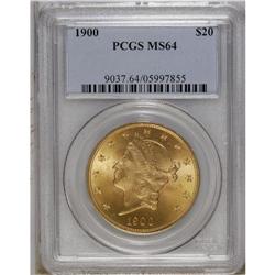 1900 $20 MS64 PCGS. A satiny butter-yellow piece with 