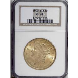1900-S $20 MS63 NGC. A nicely struck example set apart 