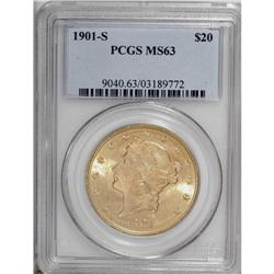1901-S $20 MS63 PCGS. The lightly abraded honey-orange 