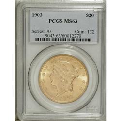 1903 $20 MS63 PCGS. Select and quite lustrous with bol 