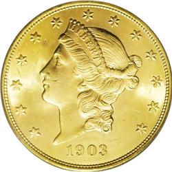 1903 $20 MS65 PCGS. This lustrous and sharply impresse 