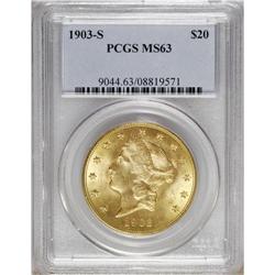 1903-S $20 MS63 PCGS. A sharply struck San Francisco d 
