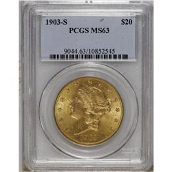1903-S $20 MS63 PCGS. This butter-yellow piece has sat 