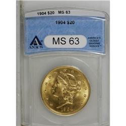1904 $20 MS63 ANACS. Nicely struck for this issue with 