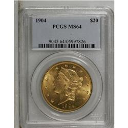 1904 $20 MS64 PCGS. The vivid yellow-orange surfaces h 