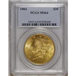 1904 $20 MS64 PCGS. A sharply struck and lustrous butt 