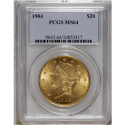 1904 $20 MS64 PCGS. Yellow-orange and straw-gold color 