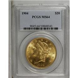 1904 $20 MS64 PCGS. A sharply struck butter-yellow pie 