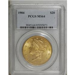 1904 $20 MS64 PCGS. This most common date is also one 