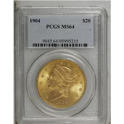 1904 $20 MS64 PCGS. Well struck with a pleasing frosty 