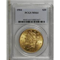 1904 $20 MS64 PCGS. A highly lustrous and rather frost 