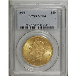 1904 $20 MS64 PCGS. A near Gem level coin with tremend 