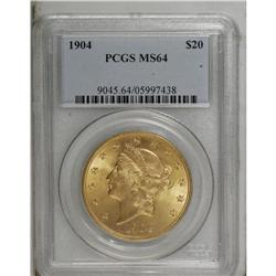 1904 $20 MS64 PCGS. A sharply struck coin with strong 
