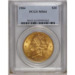 1904 $20 MS64 PCGS. A well struck example with few mar 