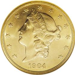 1904 $20 MS66 NGC. An exciting Premium Gem with sharp 