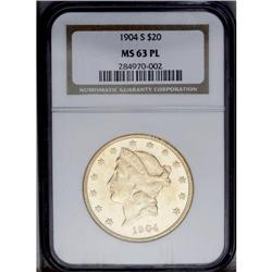 1904-S $20 MS63 NGC. Peach-gold surfaces reveal nice f 